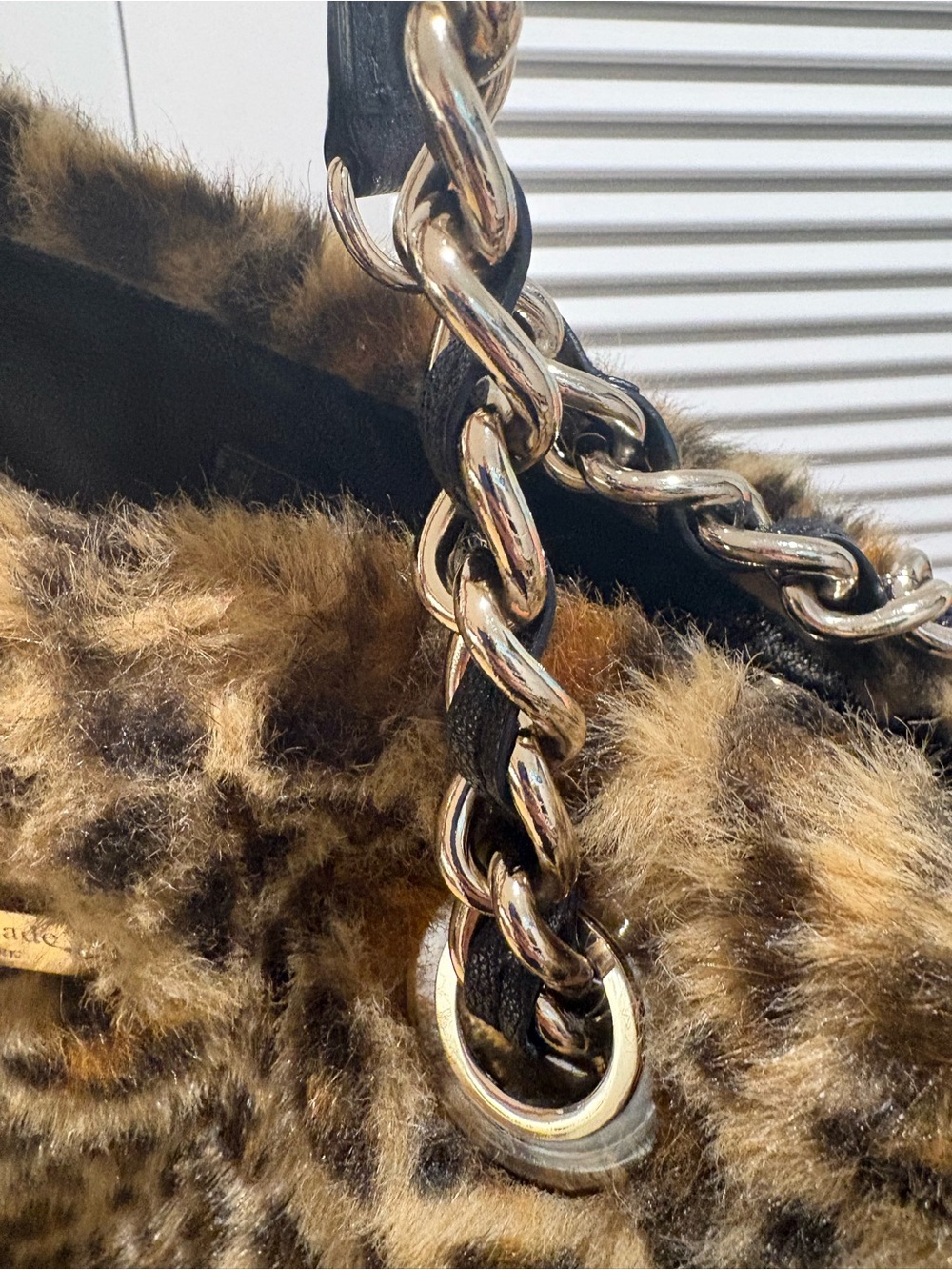 Kate Spade  Large  Leopard Print Faux Fur Shoulder Bag with Chain Straps - Picture 2 of 5